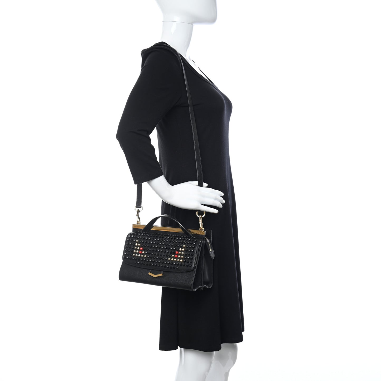 Vitello Elite Studded Monster Mini Demi Jour Shoulder Bag Black