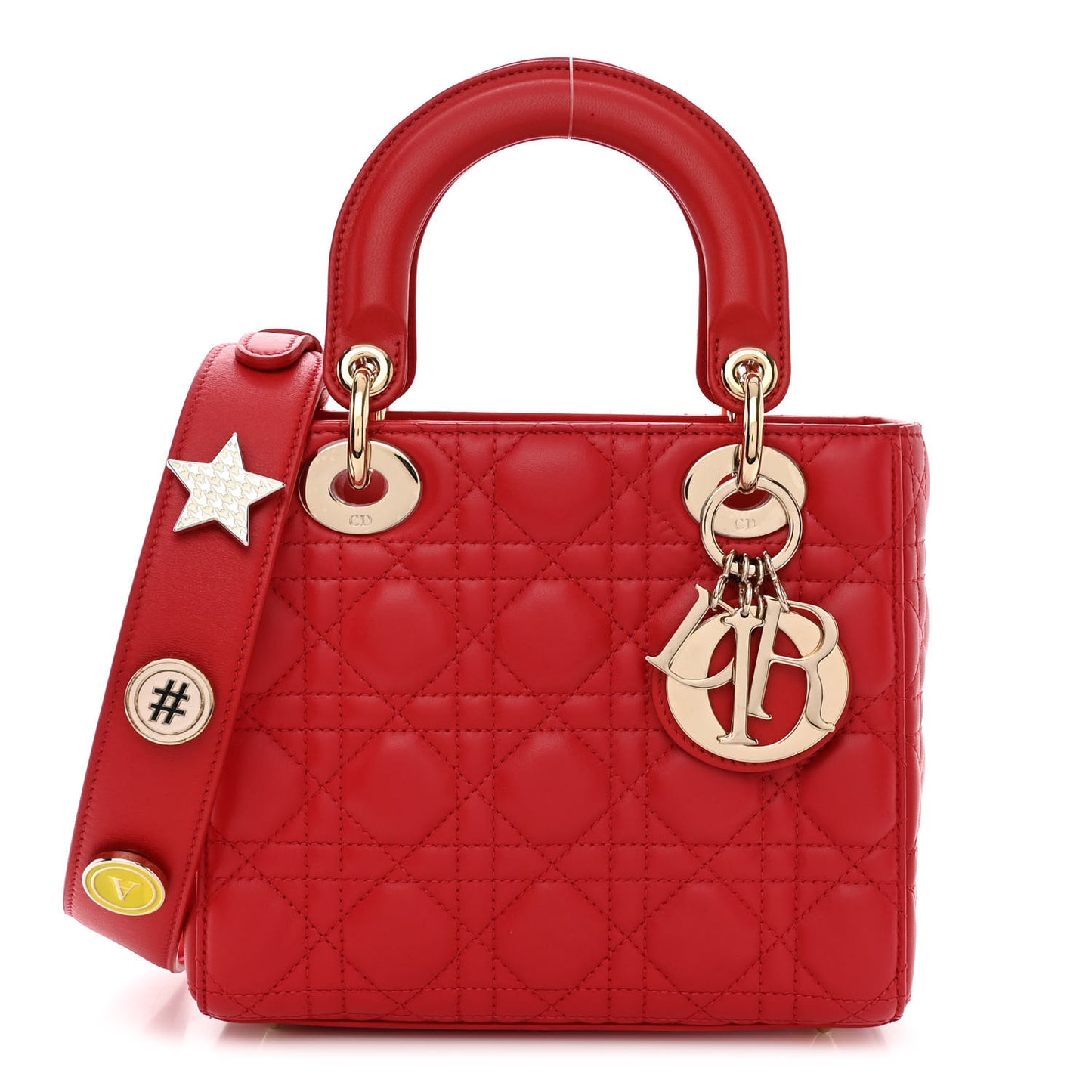 Lambskin Cannage Small Lucky Badges Lady Dior Red