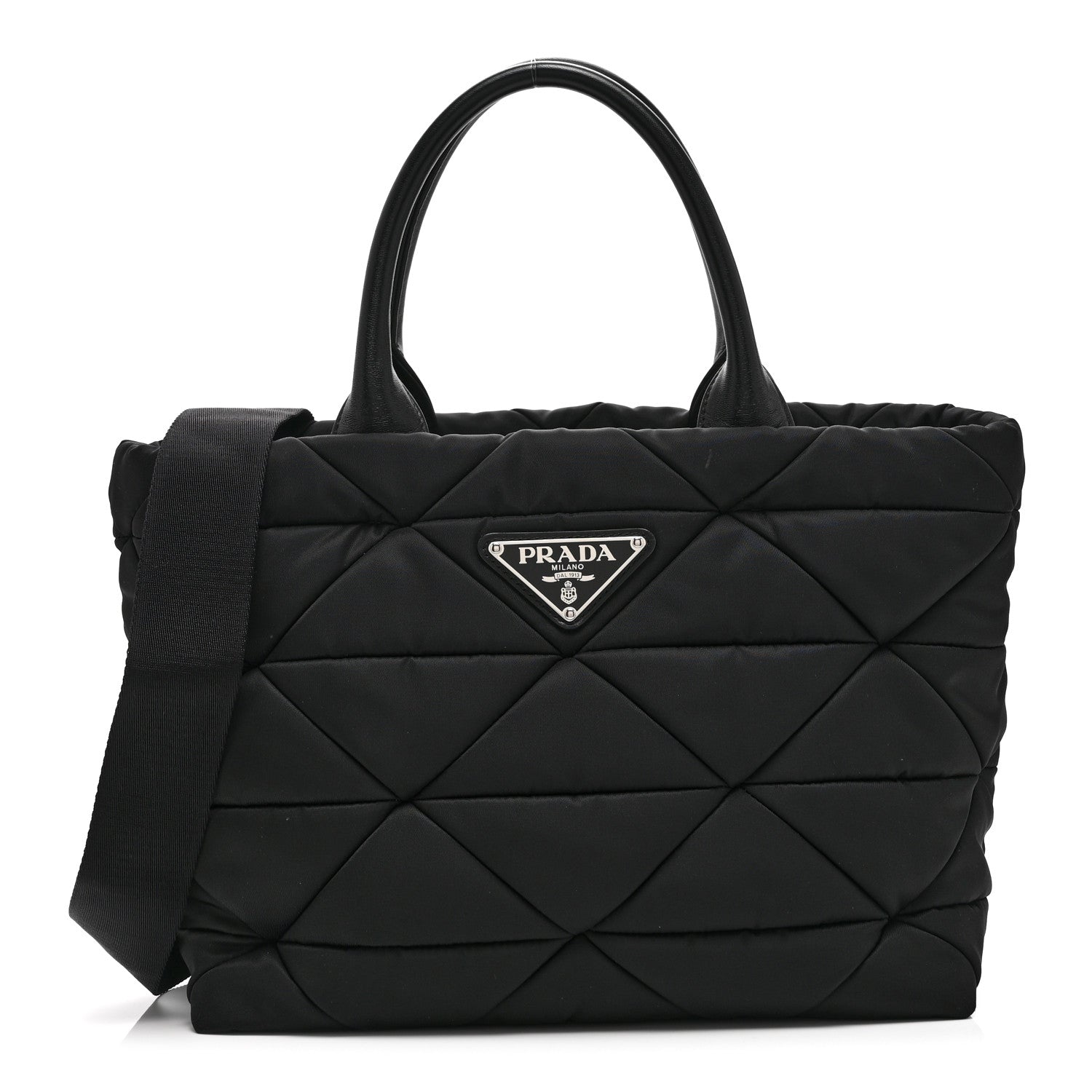 【美品】PRADA RE-NYLON TRIANGLE TOTE BAG Prada Re-Nylon Nappa Triangle Quilted Padded Small Double Handled