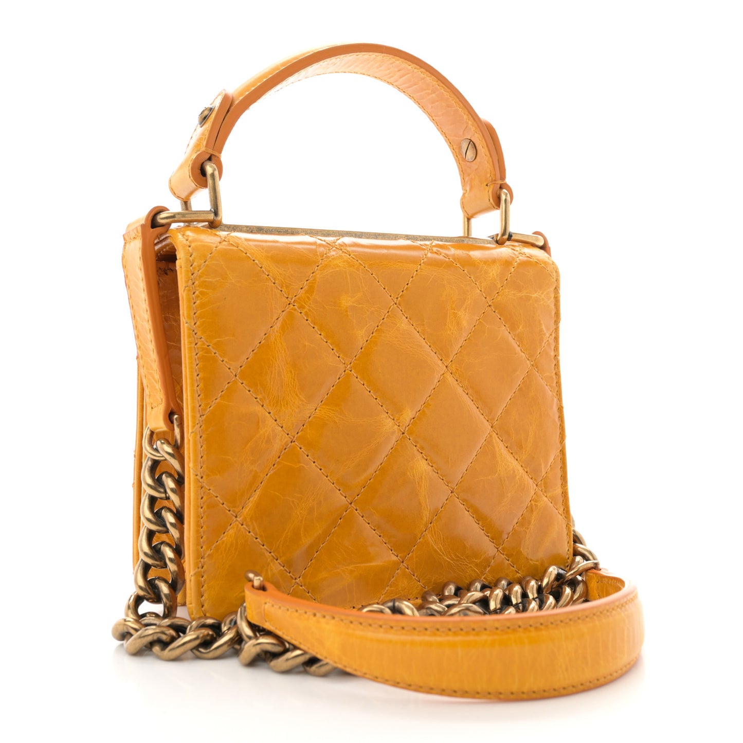 Glazed Calfskin Quilted Small Rita Top Handle Flap Yellow