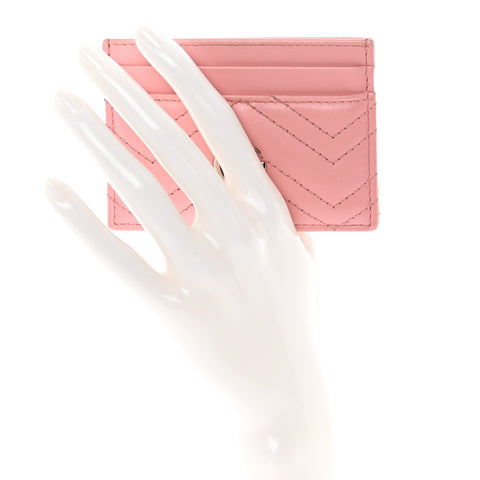Calfskin Matelasse GG Marmont Card Holder Wild Rose
