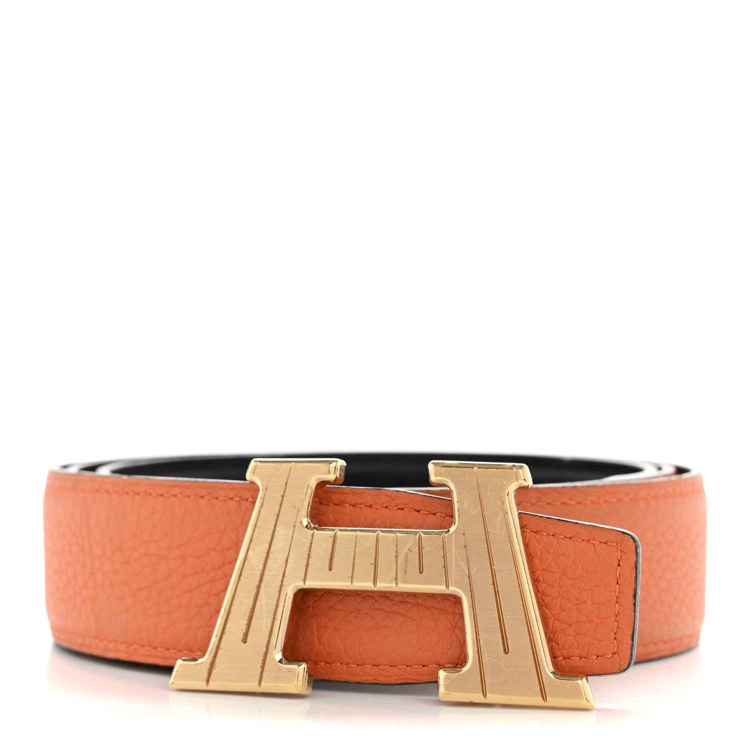 Hermes Box Togo 32mm H Take Off Belt 90 36 Black Orange 1741937