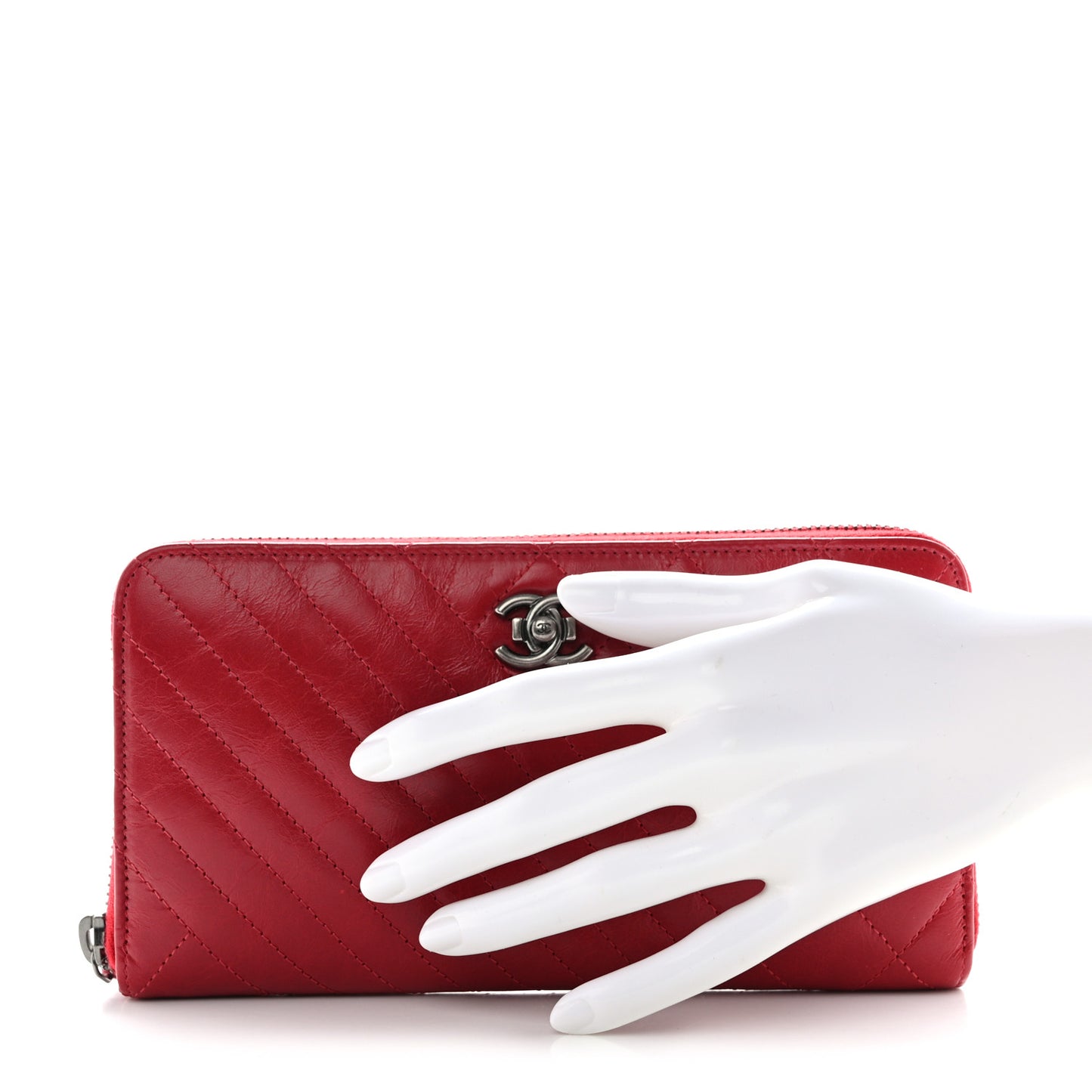 Glazed Calfskin Quilted Small Coco Boy Zip Around Wallet Red