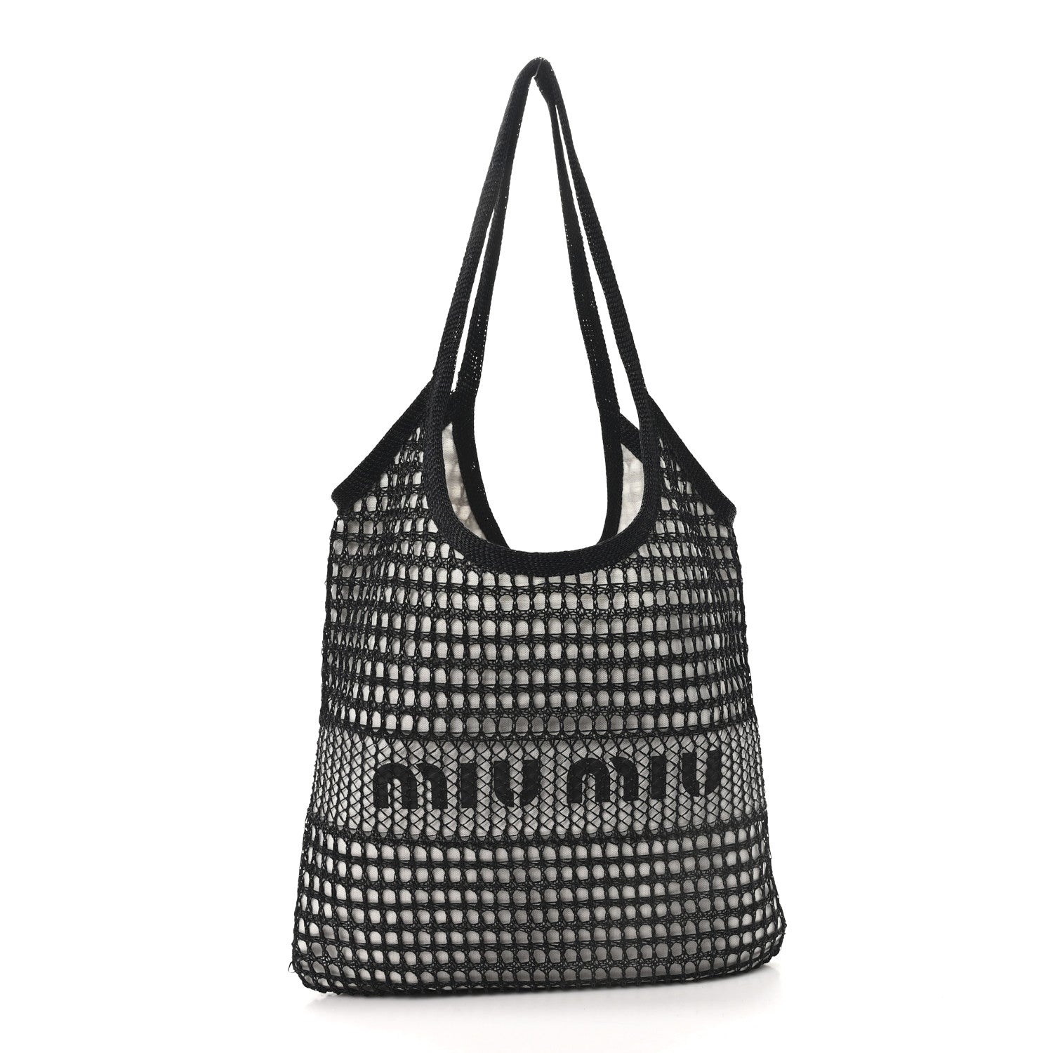 Miu Miu Raffia Effect Linen Logo Ivy Bag Black Natural 1797193 