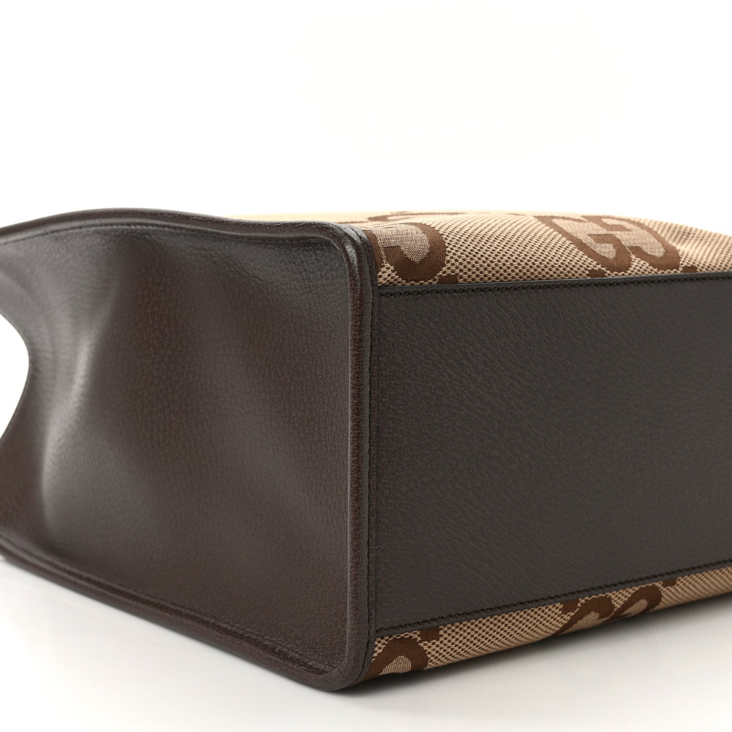 Monogram Jumbo GG Textured Dollar Calfskin Web Tote Bag Camel Ebony New Acero