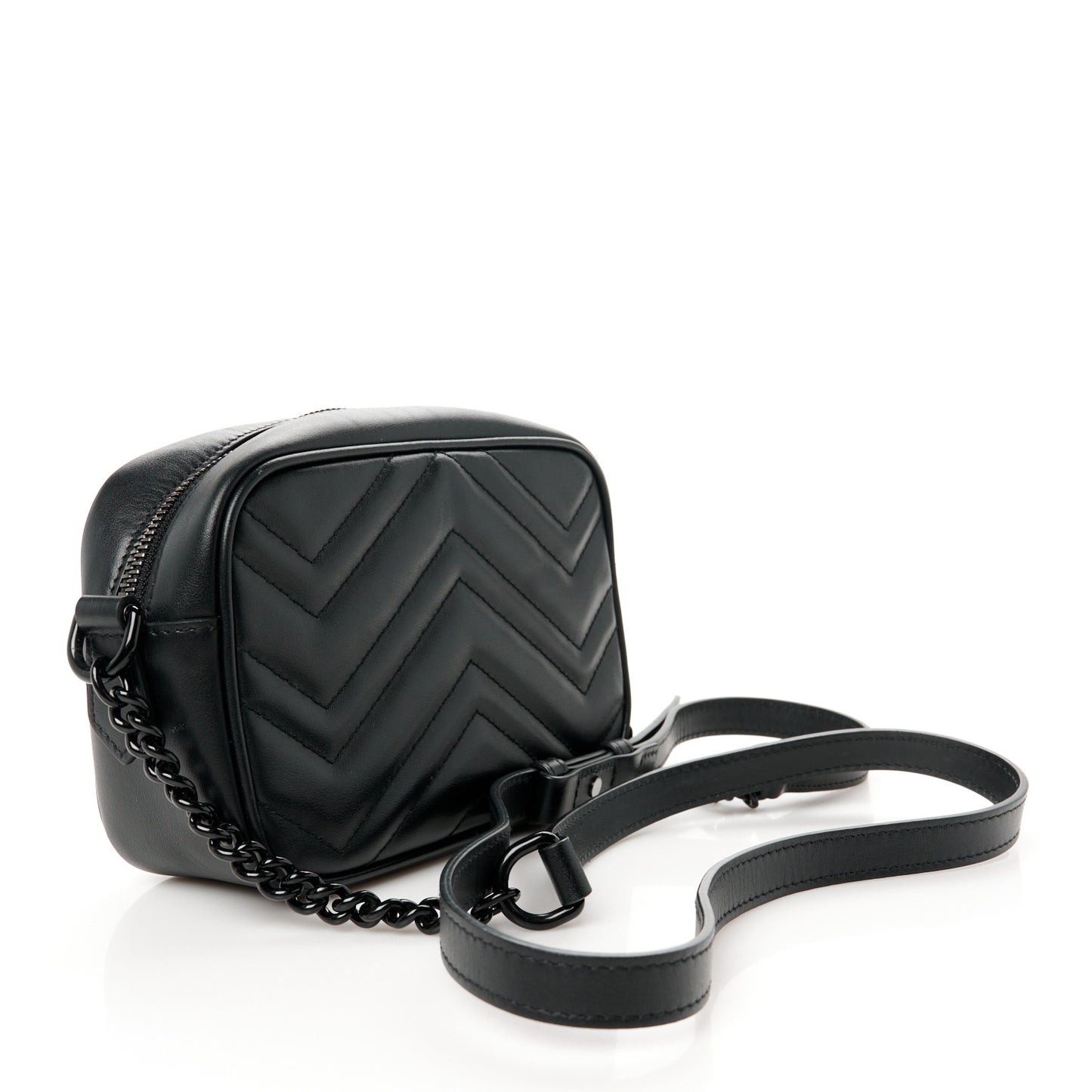 Calfskin Matelasse Monochrome Mini GG Marmont Chain Shoulder Bag Black