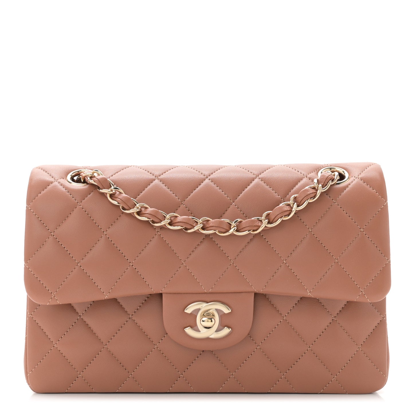 Lambskin Quilted Small Double Flap Brown