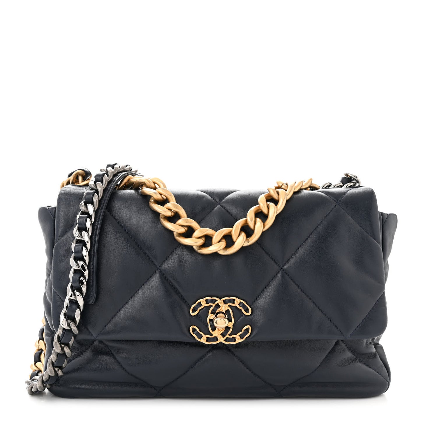 Lambskin Quilted Large Chanel 19 Flap Navy Blue