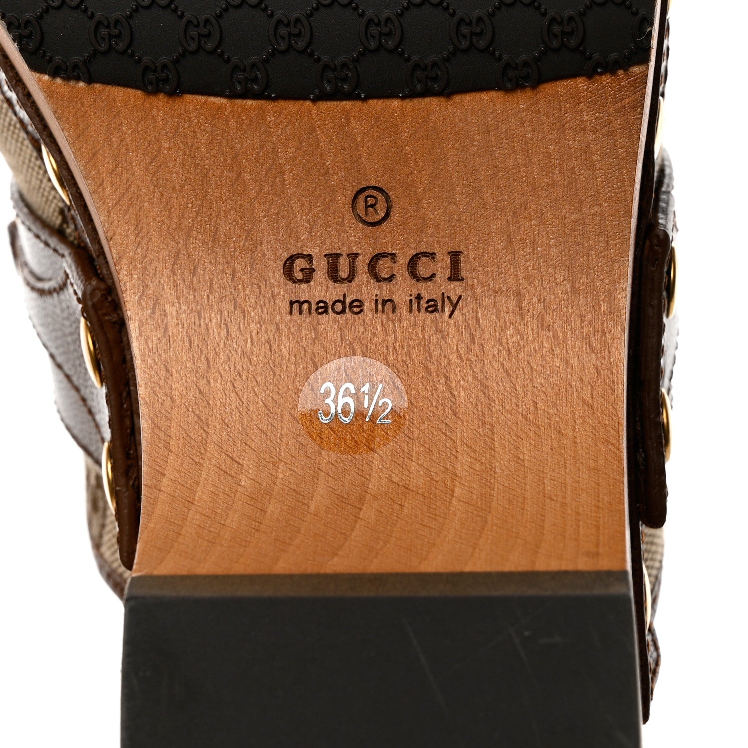 Gucci Monogram Goatskin Horsebit Clog Mules 36.5 Beige Ebony Brown Sugar 8 of 9