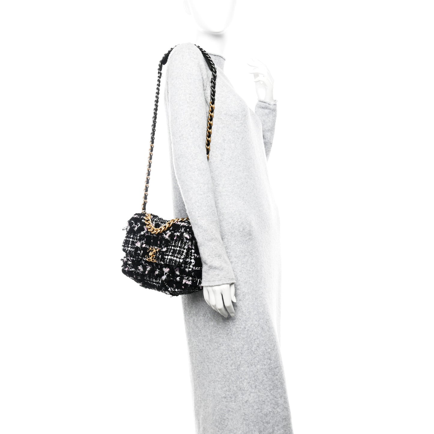 Tweed Sequin Quilted Medium Chanel 19 Flap Black Multicolor