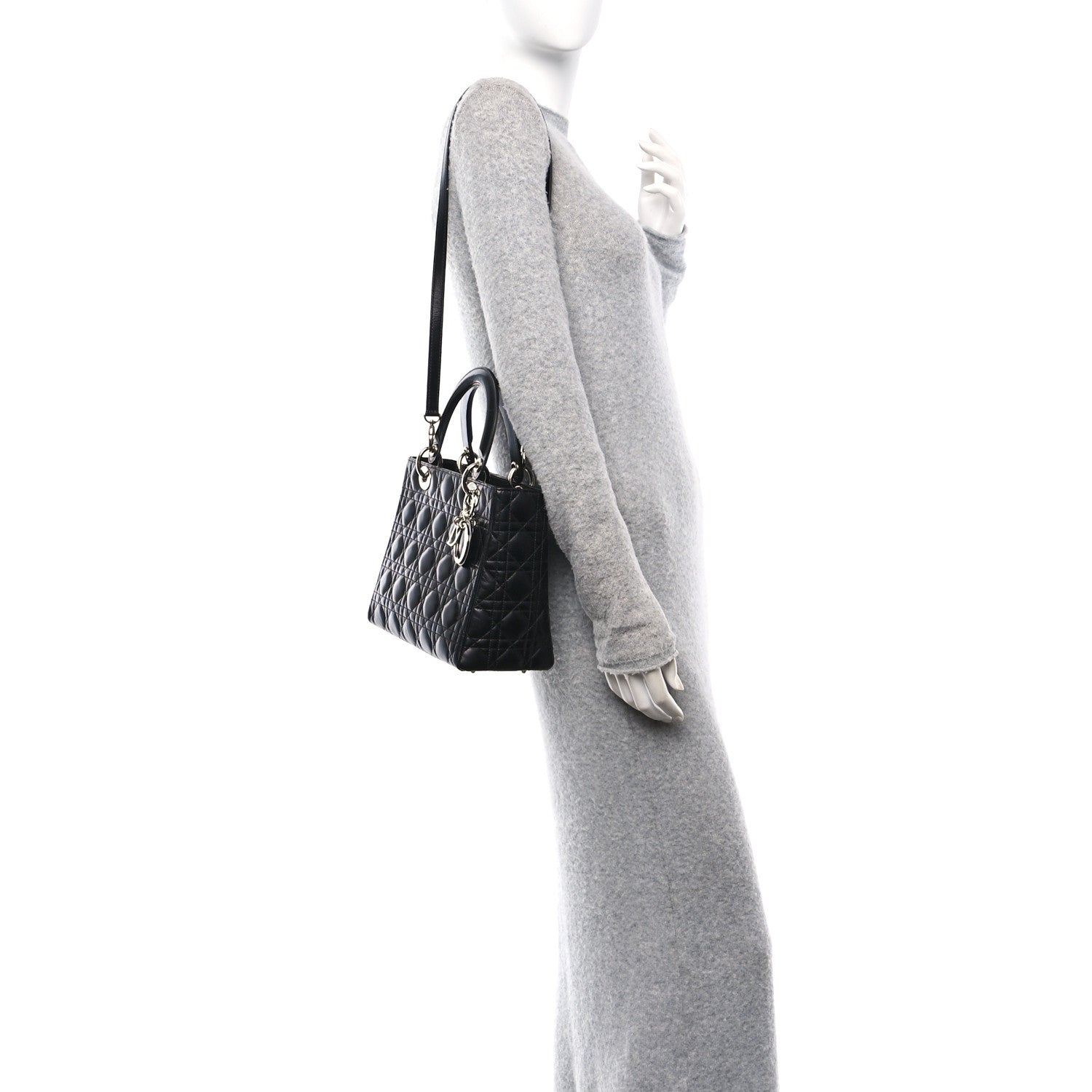Christian Dior Lambskin Cannage Medium Lady Dior Black 2 of 10