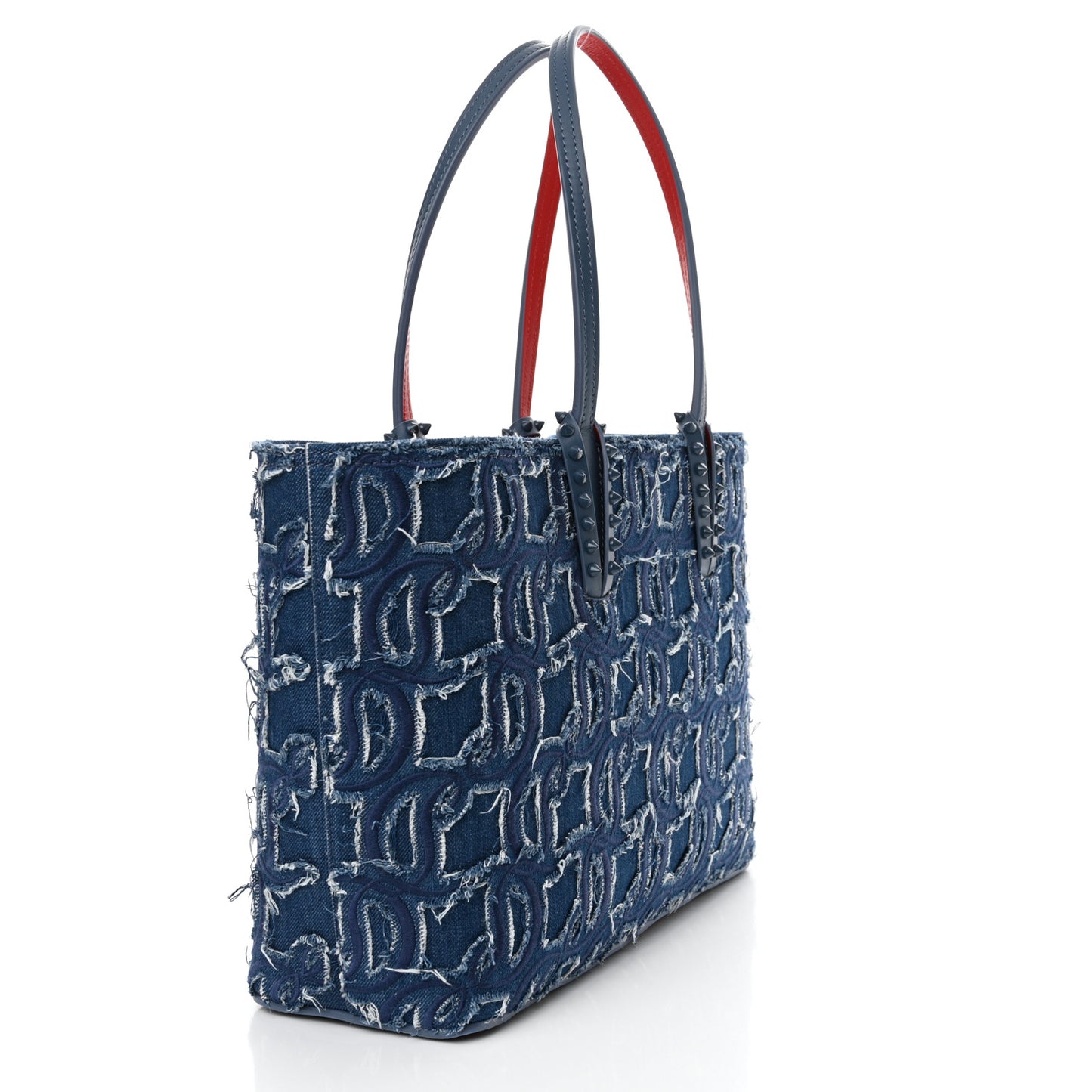 Denim Embroidered Spikes East West Cabata Tote Blue