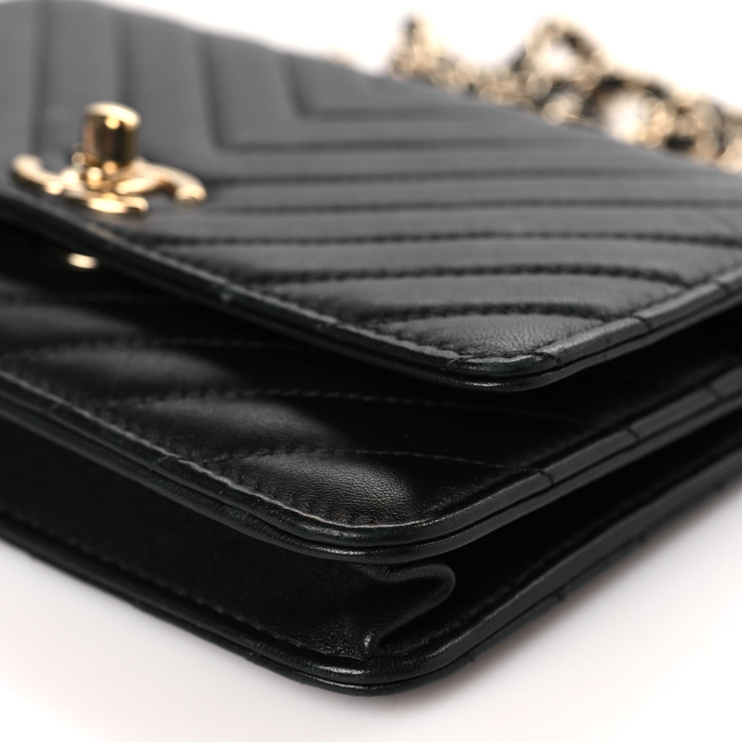 Lambskin Chevron Quilted Trendy CC Wallet On Chain WOC Black