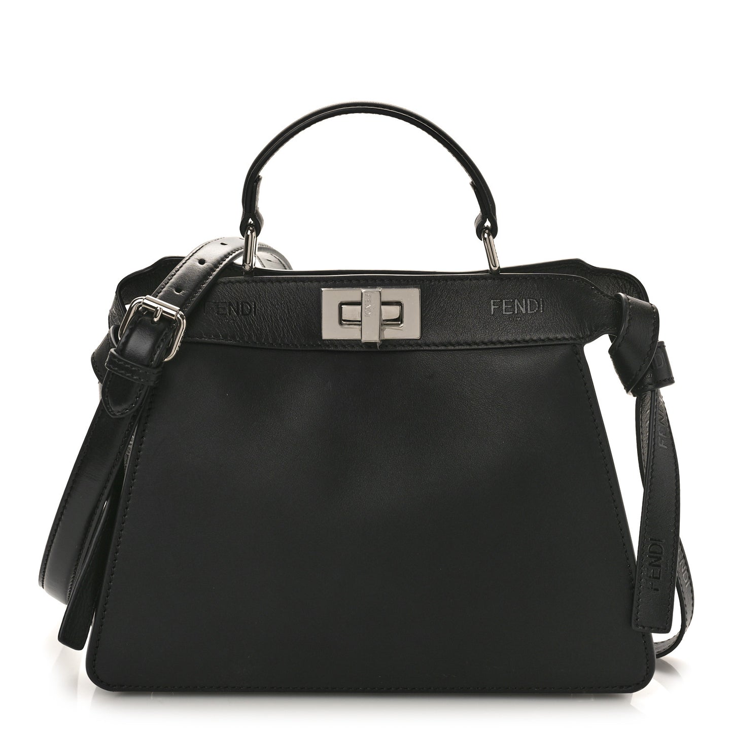 Vitello Seta Shiny Nappa Logo Embossed Laces Small Peekaboo I SEE U Satchel Black