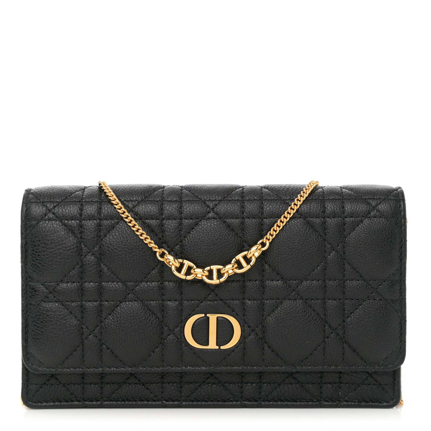 Supple Calfskin Caro Pouch with Chain Black