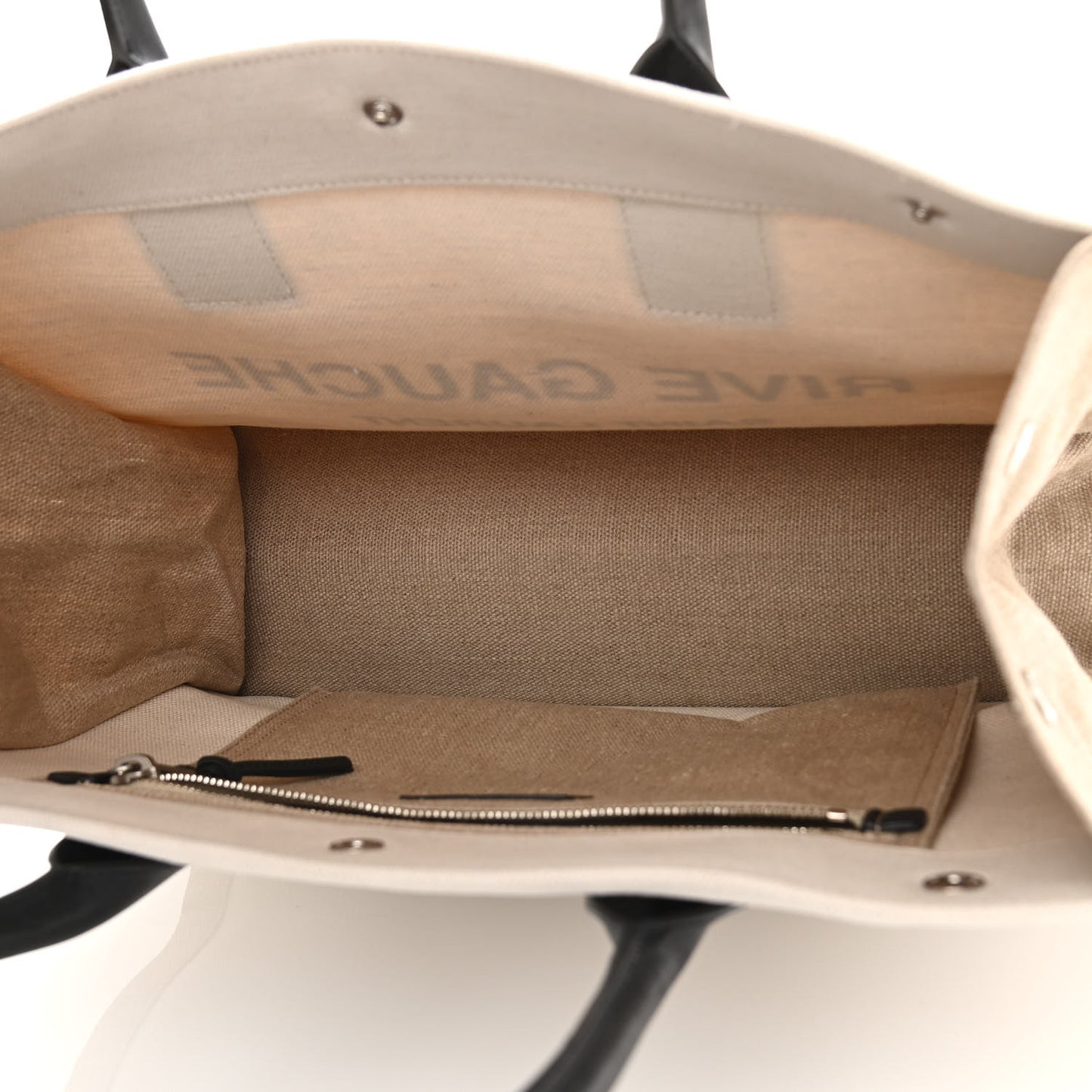 Linen Calfskin Small Rive Gauche Tote Greggio Natural