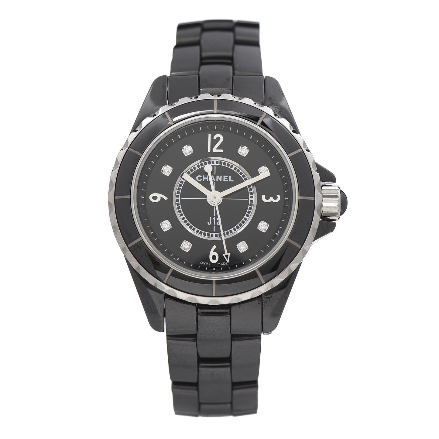 Stainless Steel Ceramic Diamond 29mm J12 Quartz Watch Black