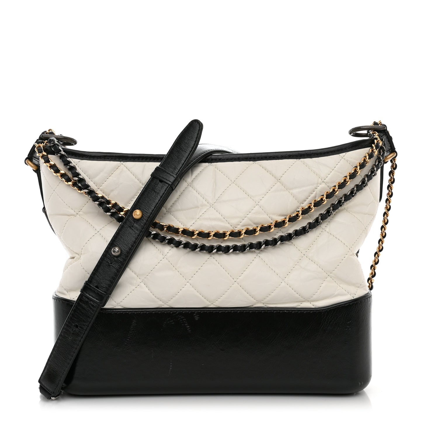 Aged Calfskin Quilted Medium Gabrielle Hobo Black White