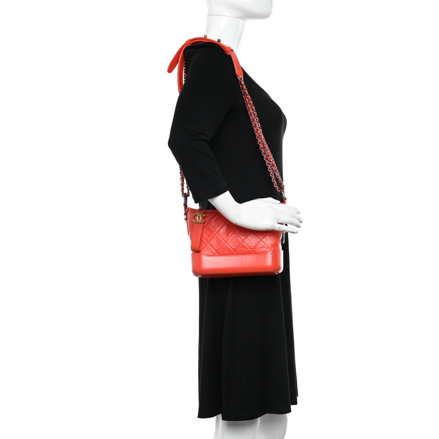 Chanel Aged Calfskin Quilted Small Gabrielle Hobo Red 2 of 10