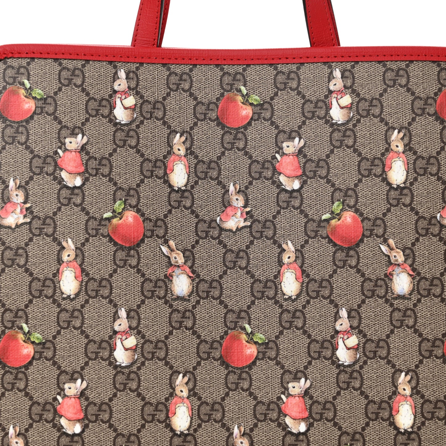 X Peter Rabbit GG Supreme Monogram Rabbit Apple Childrens Tote Beige Ebony Multicolor Bright Hibiscus