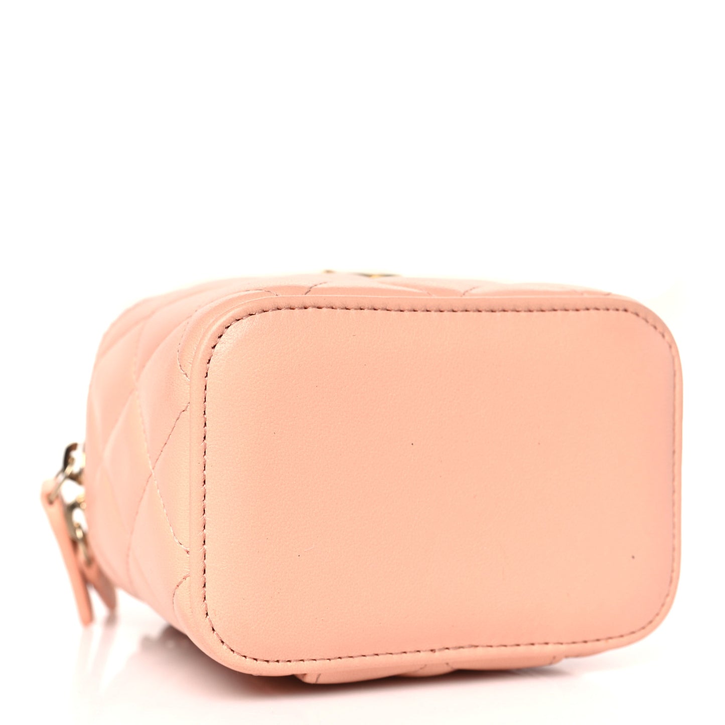 Lambskin Quilted Pearl Crush Mini Vanity Case With Chain Beige