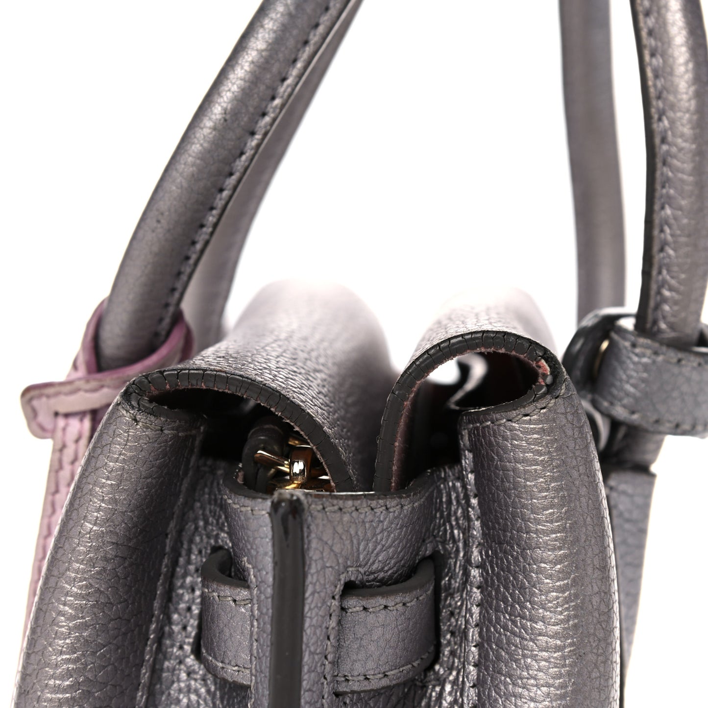 Metallic Grained Calfskin Mini Milla Tote Spike Silver