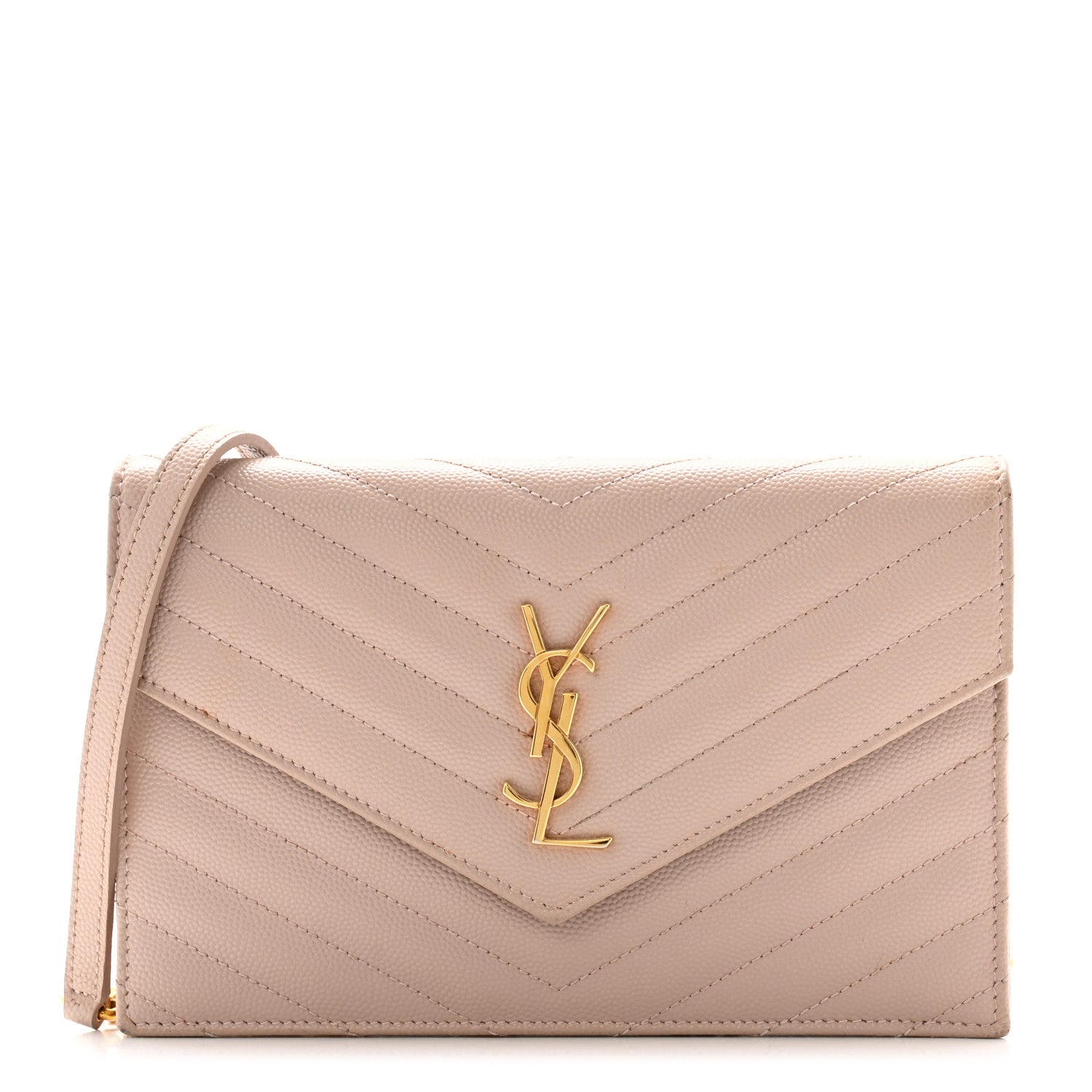 Saint Laurent Grain De Poudre Matelasse Chevron Monogram Envelope Chain Wallet Pale Pink 1 of 11