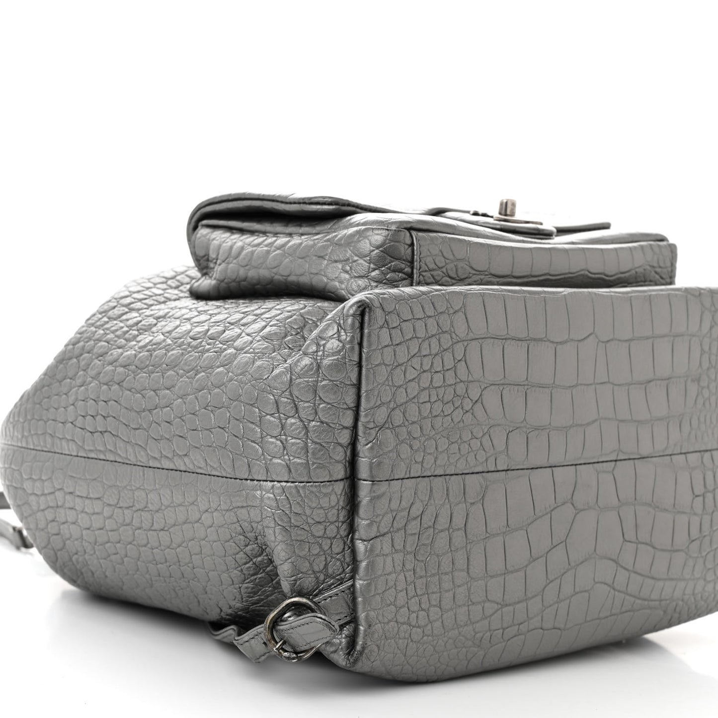Metallic Calfskin Crocodile Embossed Large Backpack Silver