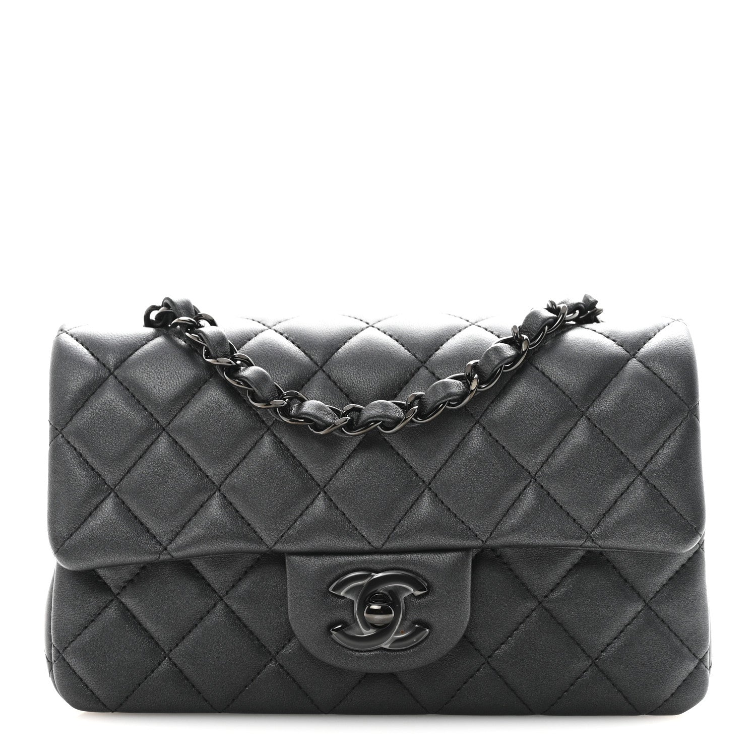 Chanel Pearly Lambskin Quilted Mini Rectangular Flap So Black