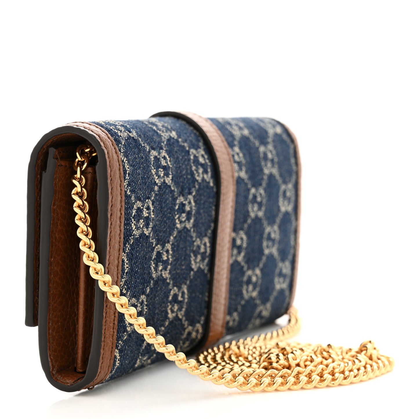 New Denim GG Monogram Jackie 1961 Chain Wallet Blue Tea Cuir
