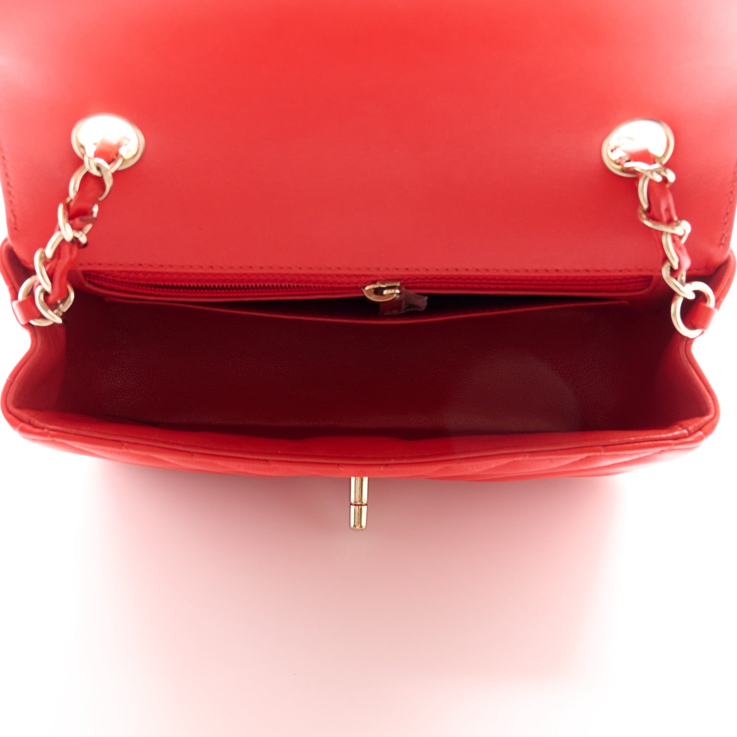 Lambskin Chevron Quilted Mini Rectangular Flap Red