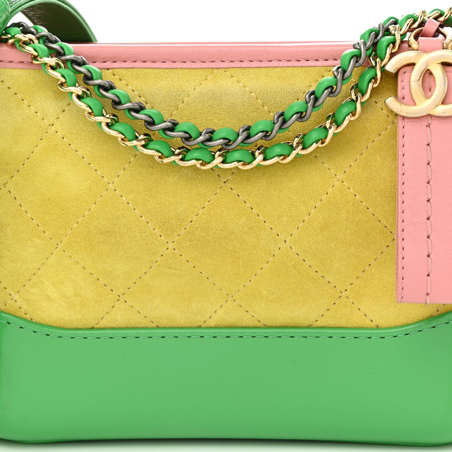 Suede Calfskin Quilted Small Gabrielle Hobo Pink Green Yellow