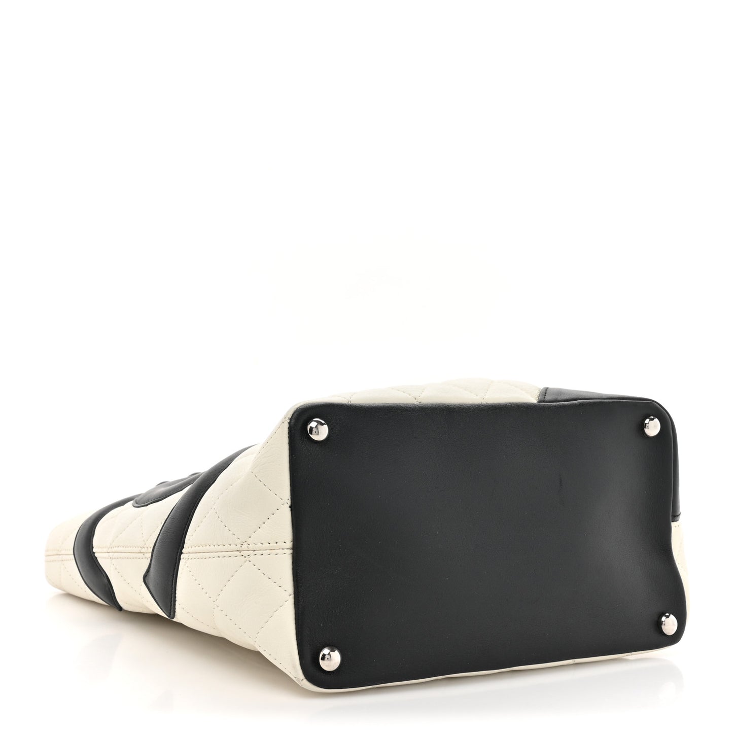 Calfskin Quilted Medium Cambon Tote White Black