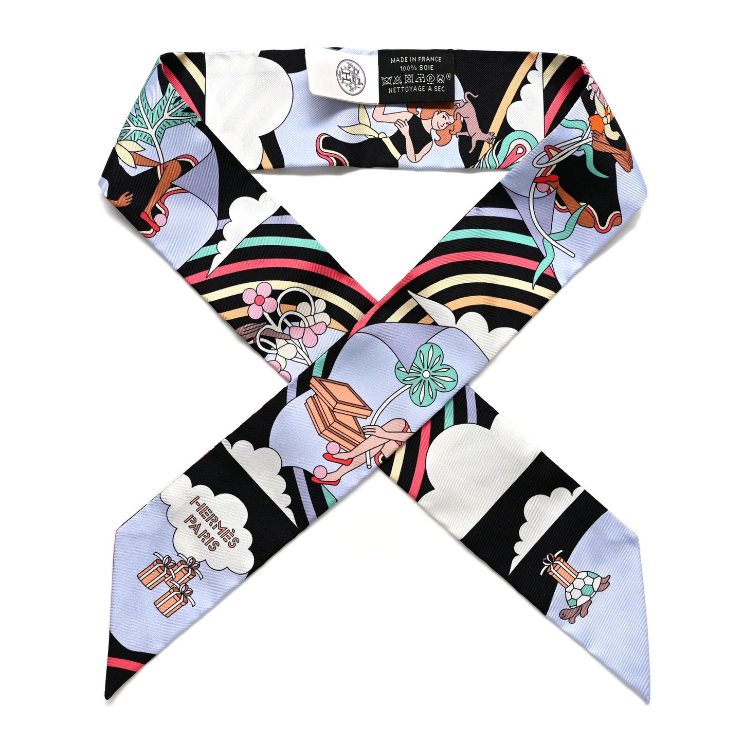 Silk Carres Volants Twilly Black Ciel Multicolor