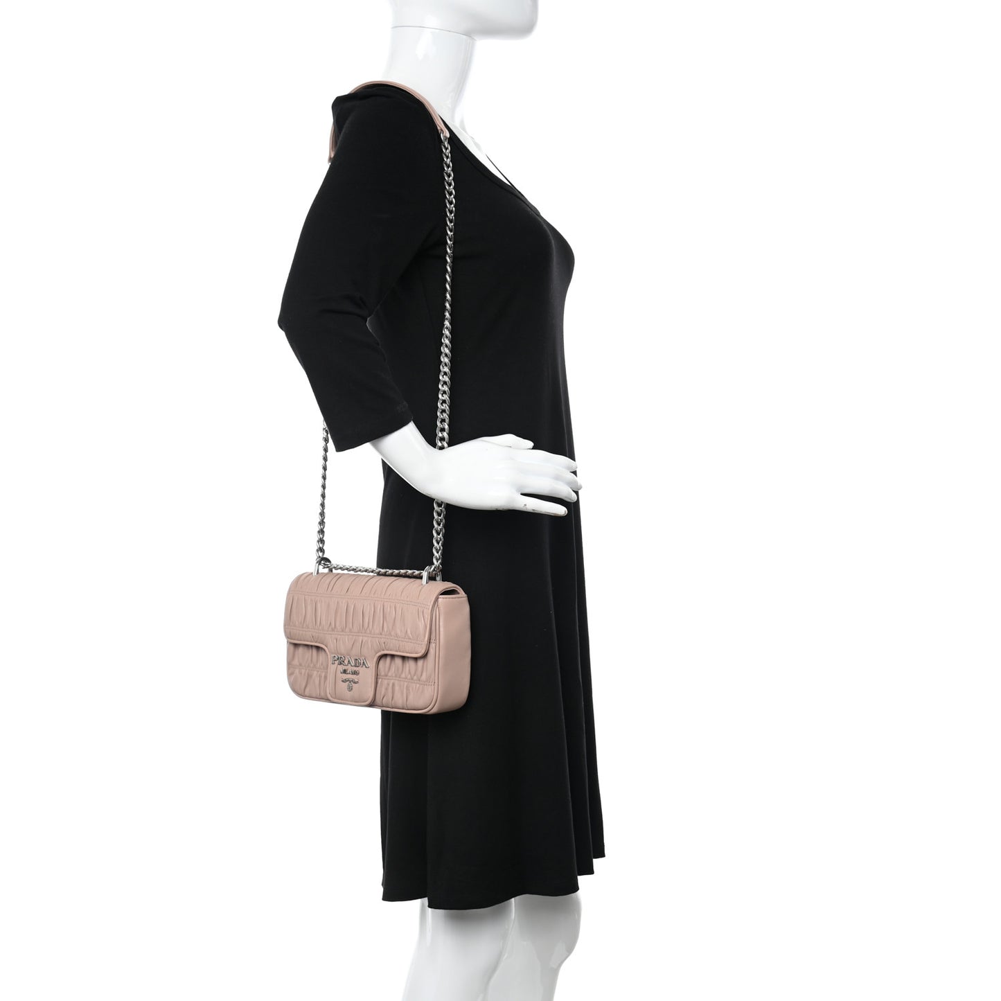 Nappa Gaufre Small Chain Flap Shoulder Bag Cipria