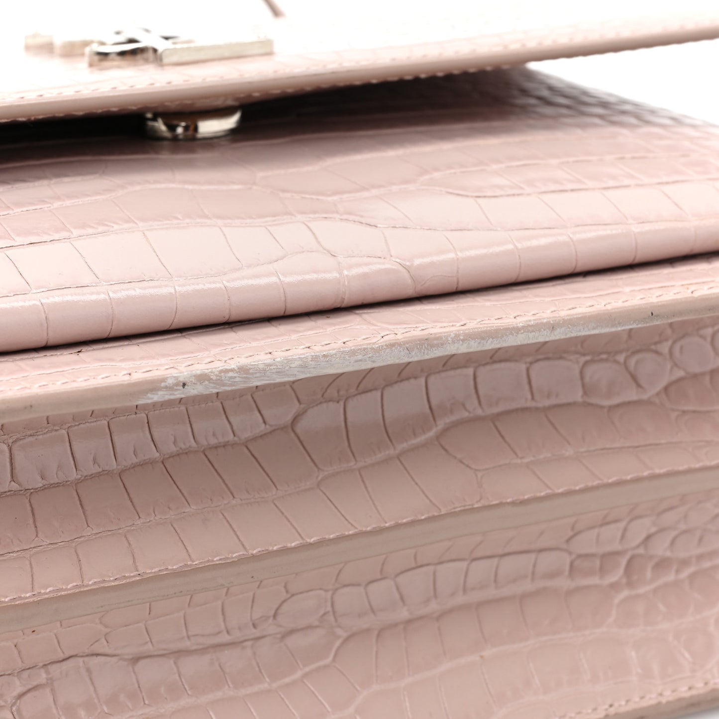 Calfskin Crocodile Embossed Medium Monogram Sunset Powder Pink