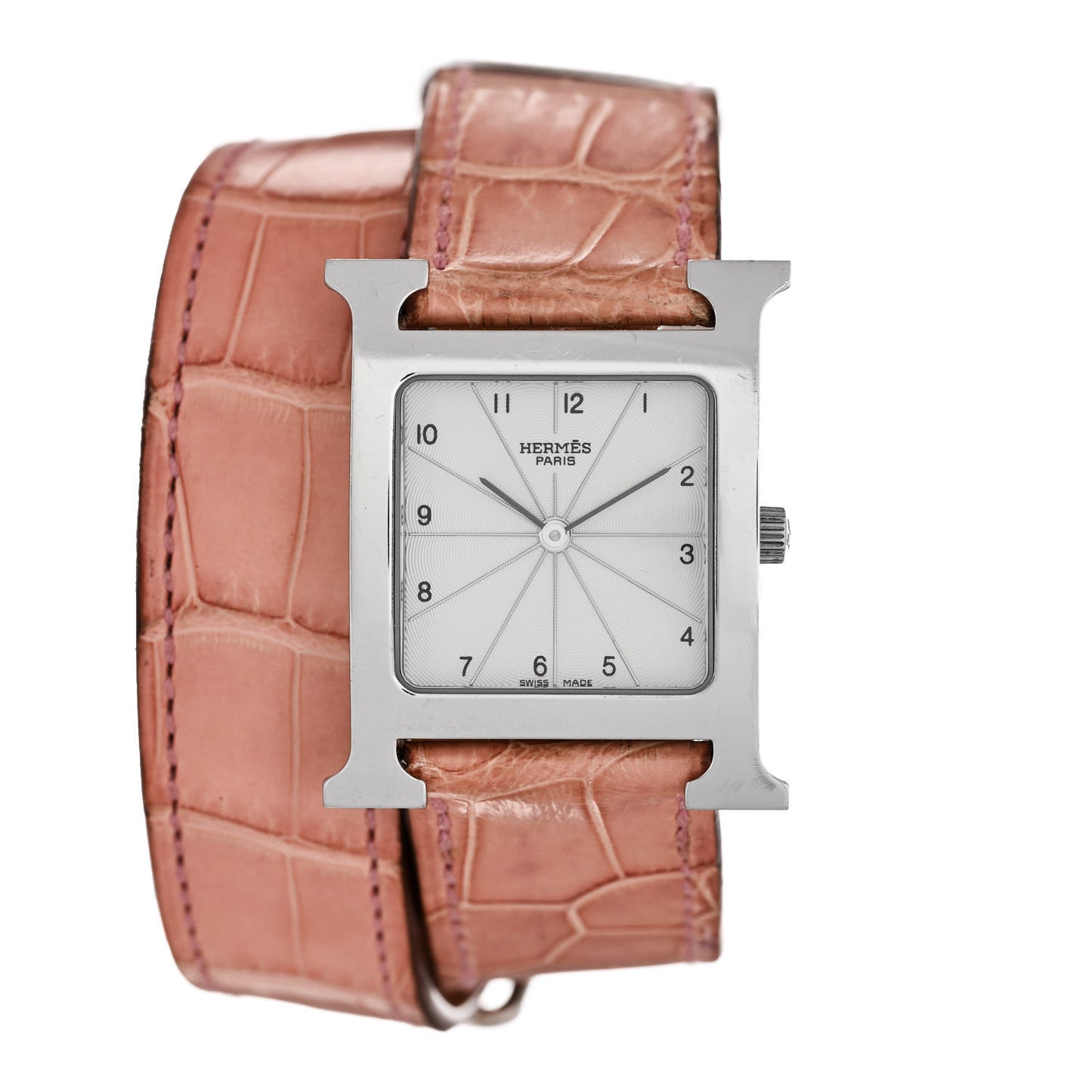 Stainless Steel Alligator 26mm Heure H Hour Double Tour Quartz Watch Pink