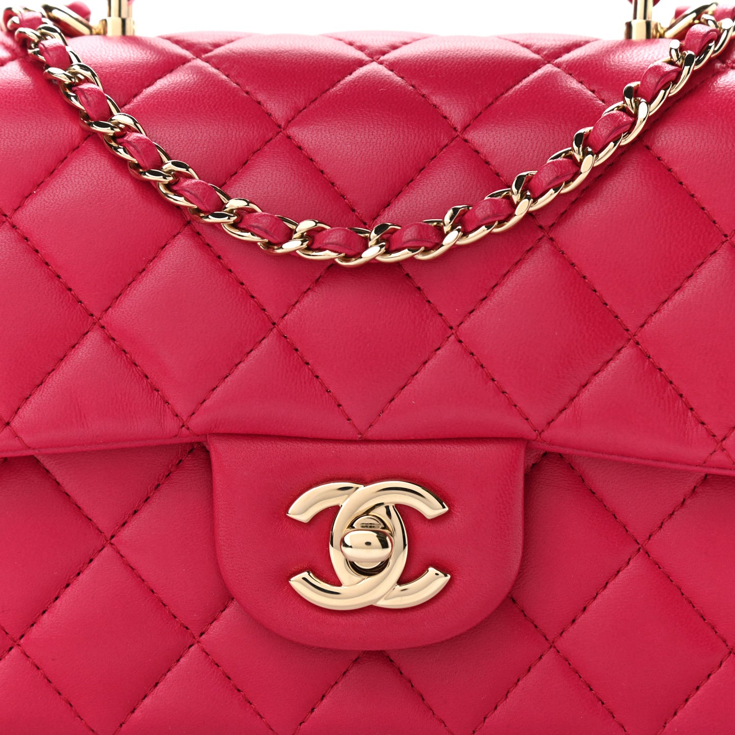 Lambskin Quilted Mini Top Handle Rectangular Flap Dark Pink