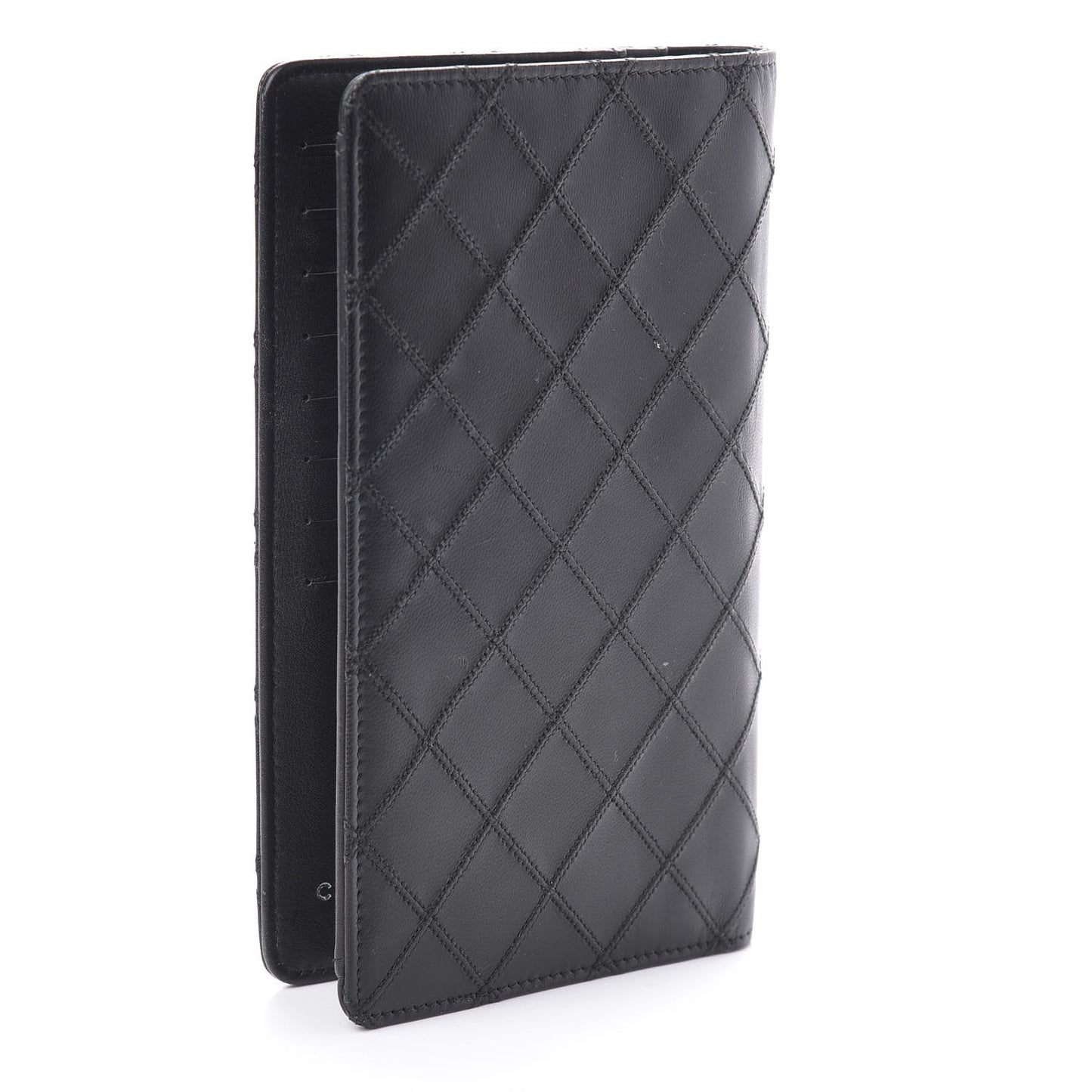 Calfskin Diamond Stitched Wallet Black