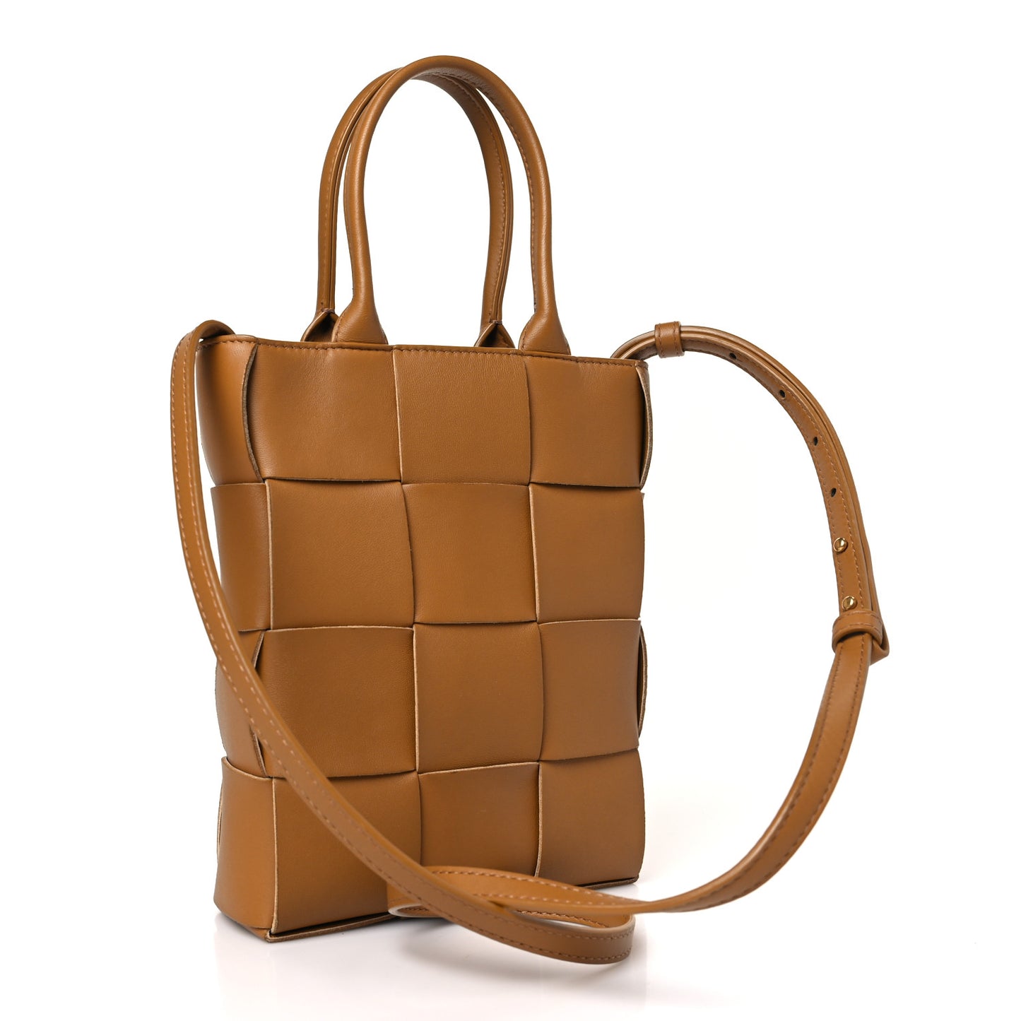 Lambskin Maxi Intrecciato Mini North South Cassette Tote Camel Gold