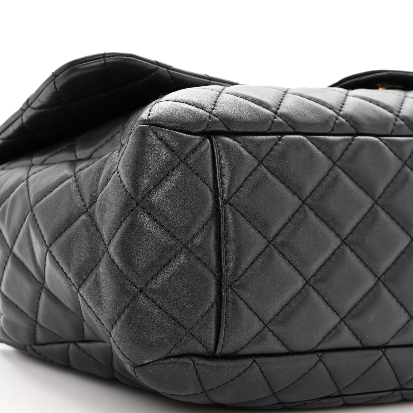 Metallized Calfskin Quilted Small XXL Travel Flap Bag Black