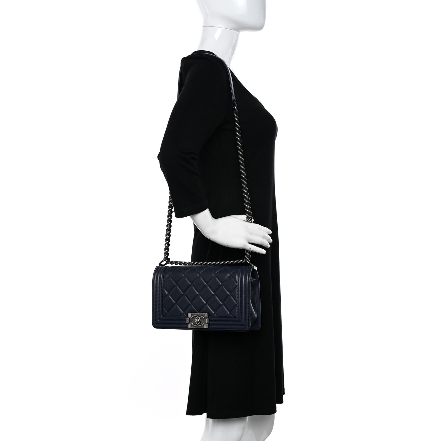 Lambskin Quilted Medium Boy Flap Navy