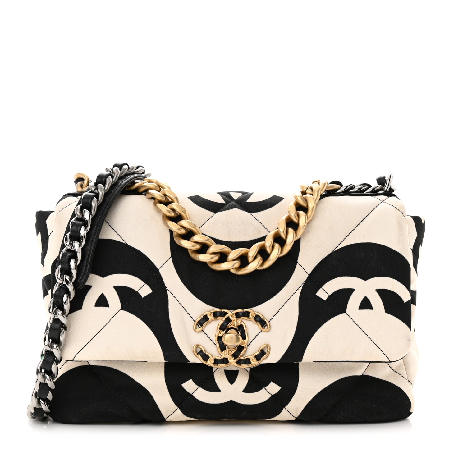 Fabric Printed Medium Chanel 19 Flap Black Ecru