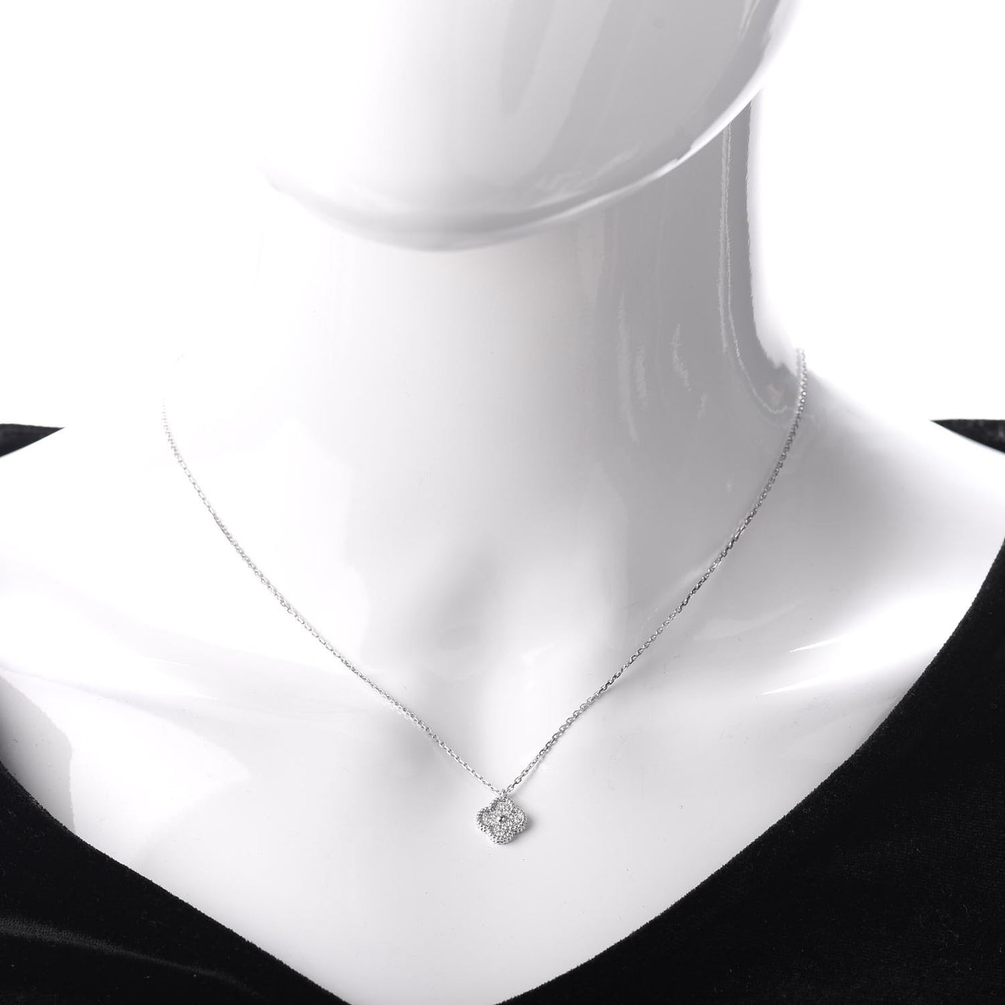 18K White Gold Diamond Sweet Alhambra Pendant Necklace