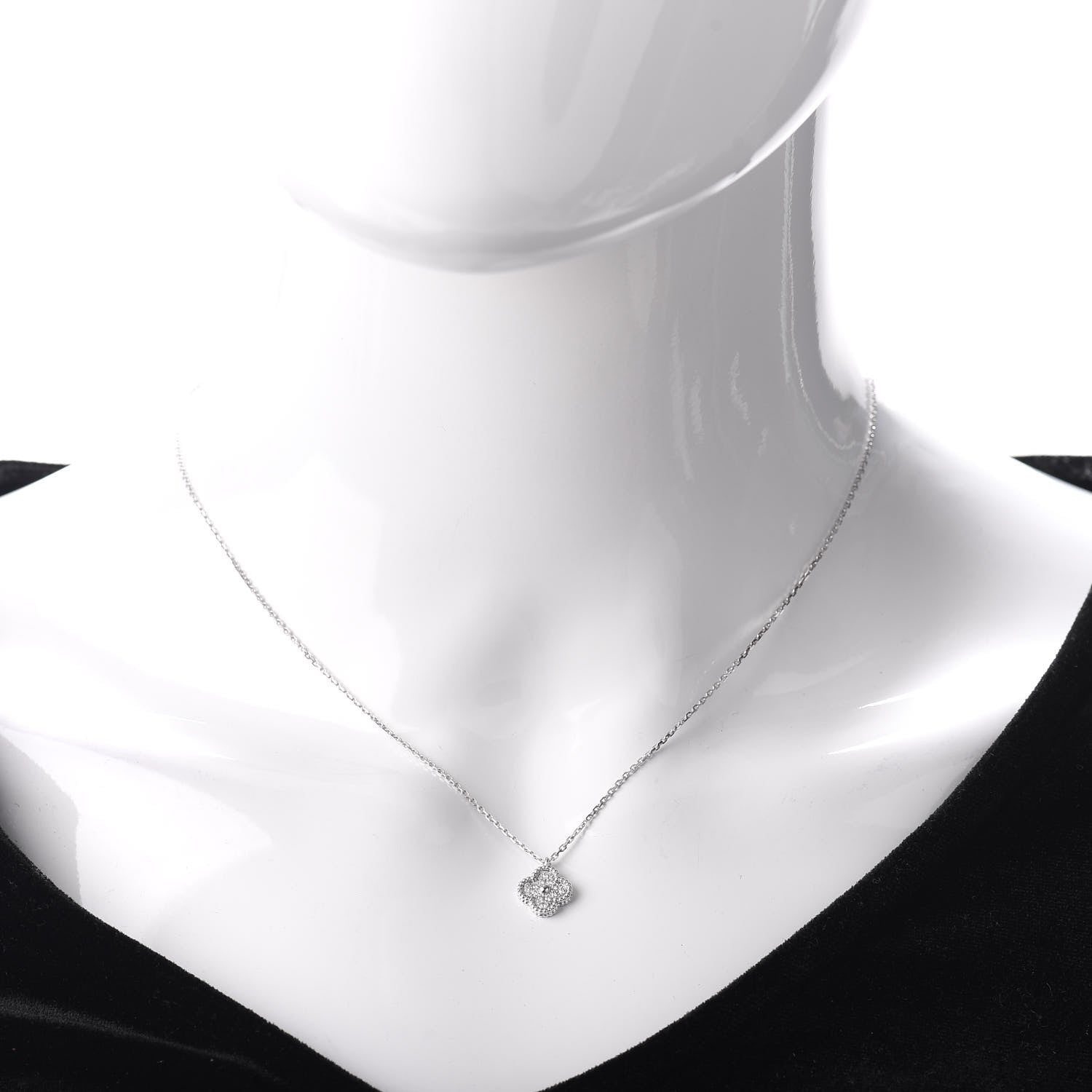 Van Cleef & Arpels 18K White Gold Diamond Sweet Alhambra Pendant Necklace 2 of 4
