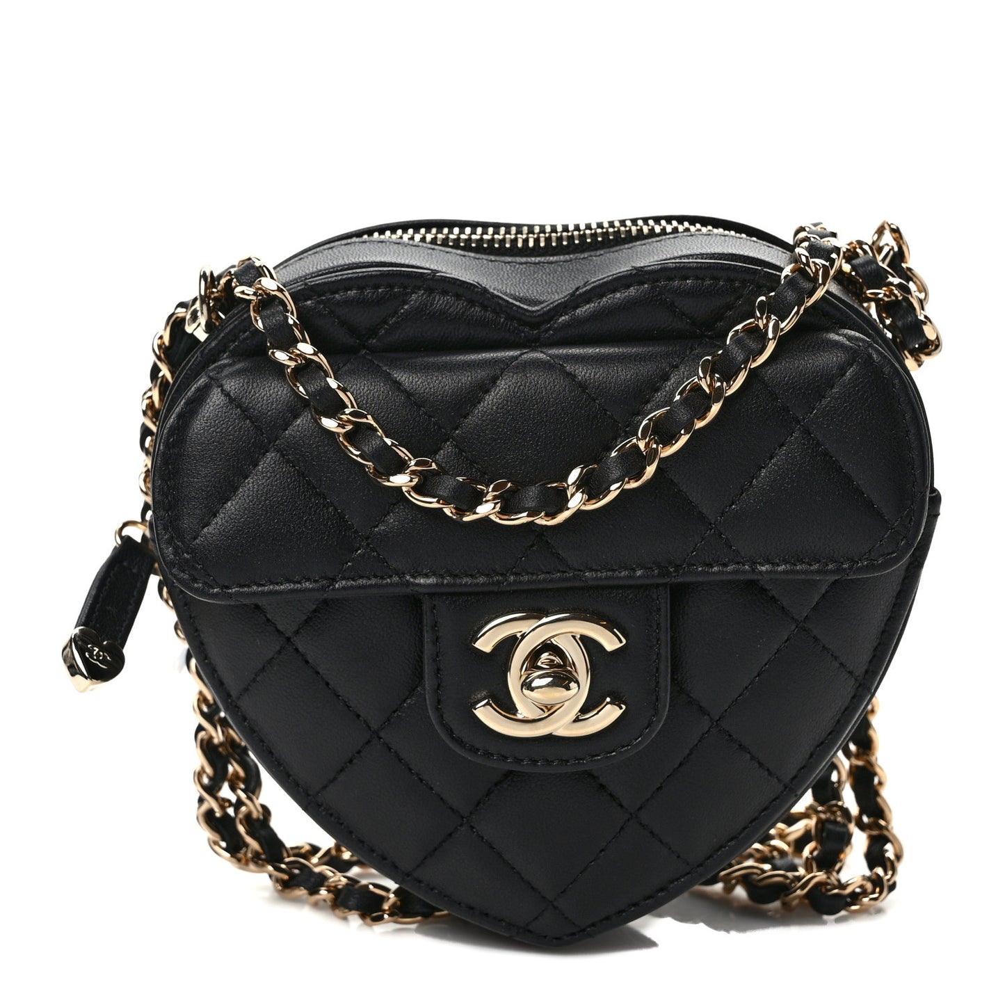 Lambskin Quilted CC In Love Heart Clutch With Chain Black