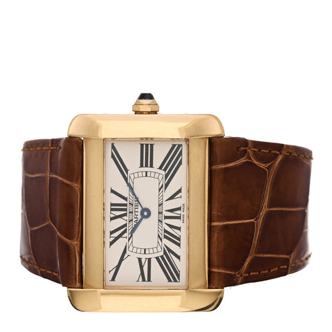 18K Yellow Gold Alligator 38mm Tank Divan Quartz Watch Brown