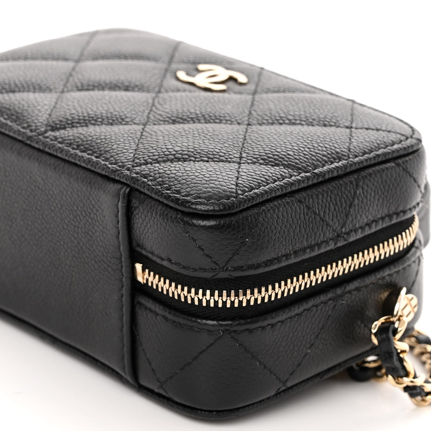 Caviar Quilted Small Top Handle Vanity Case With Chain Black