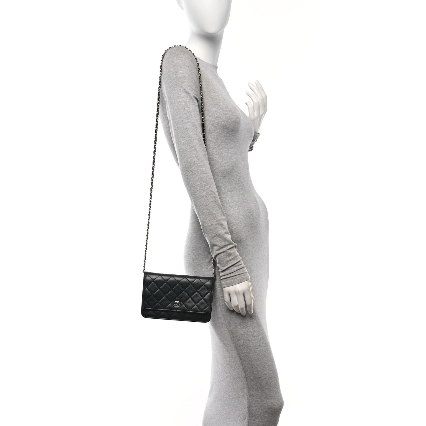 Lambskin Quilted Wallet On Chain WOC Black