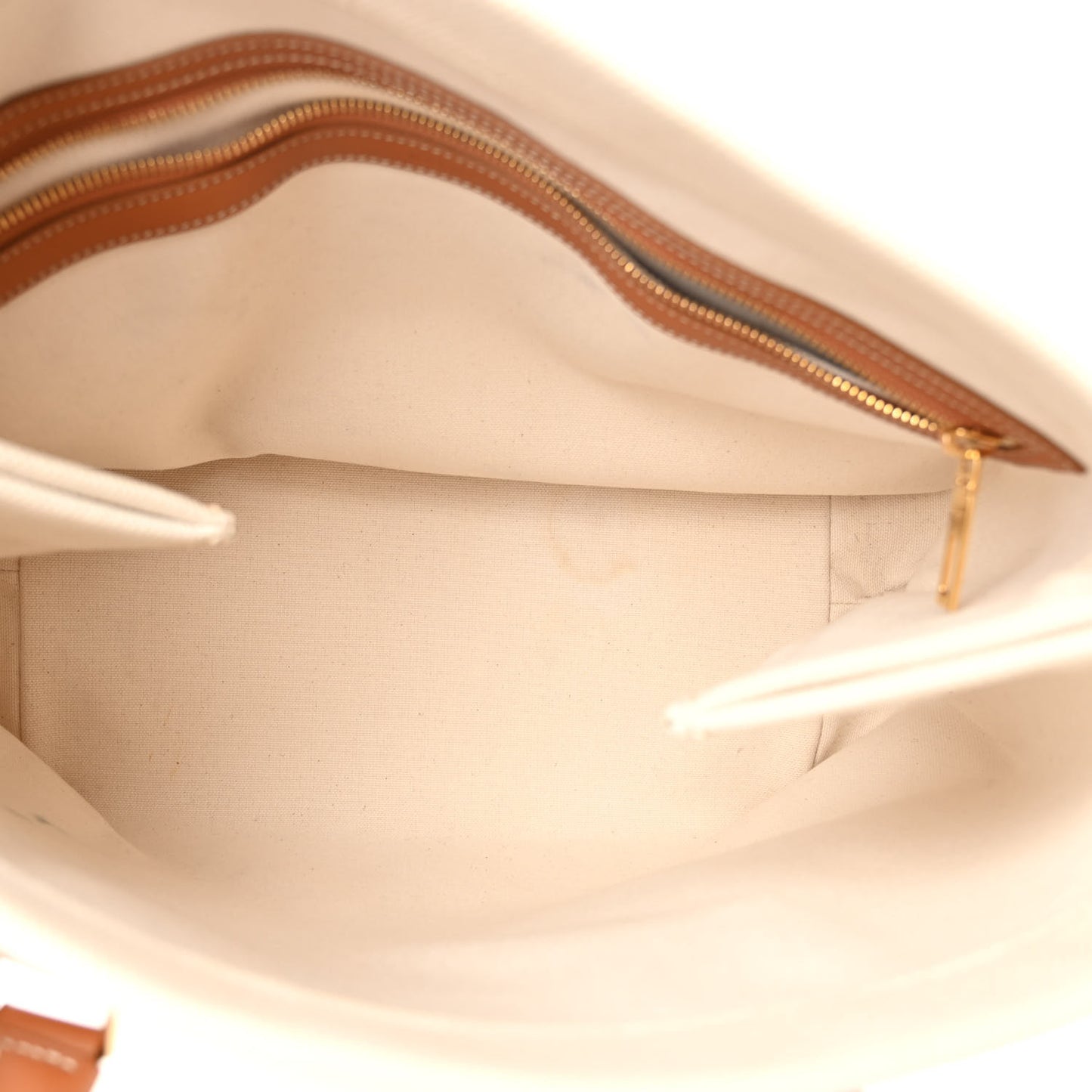 Canvas Calfskin Logo Print Small Horizontal Cabas Natural Tan